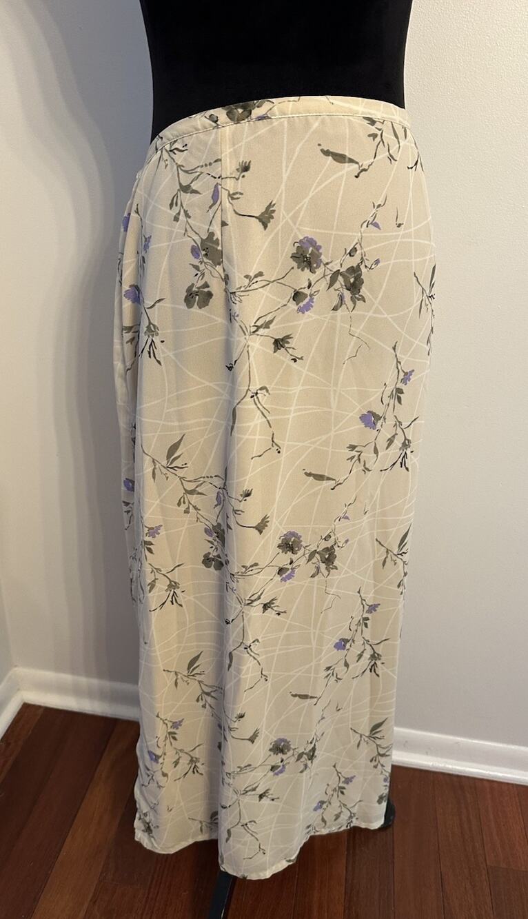 Vintage Maxi Skirt Beige Floral Kathie Lee Women’s XL Feminine Cottage Romantic